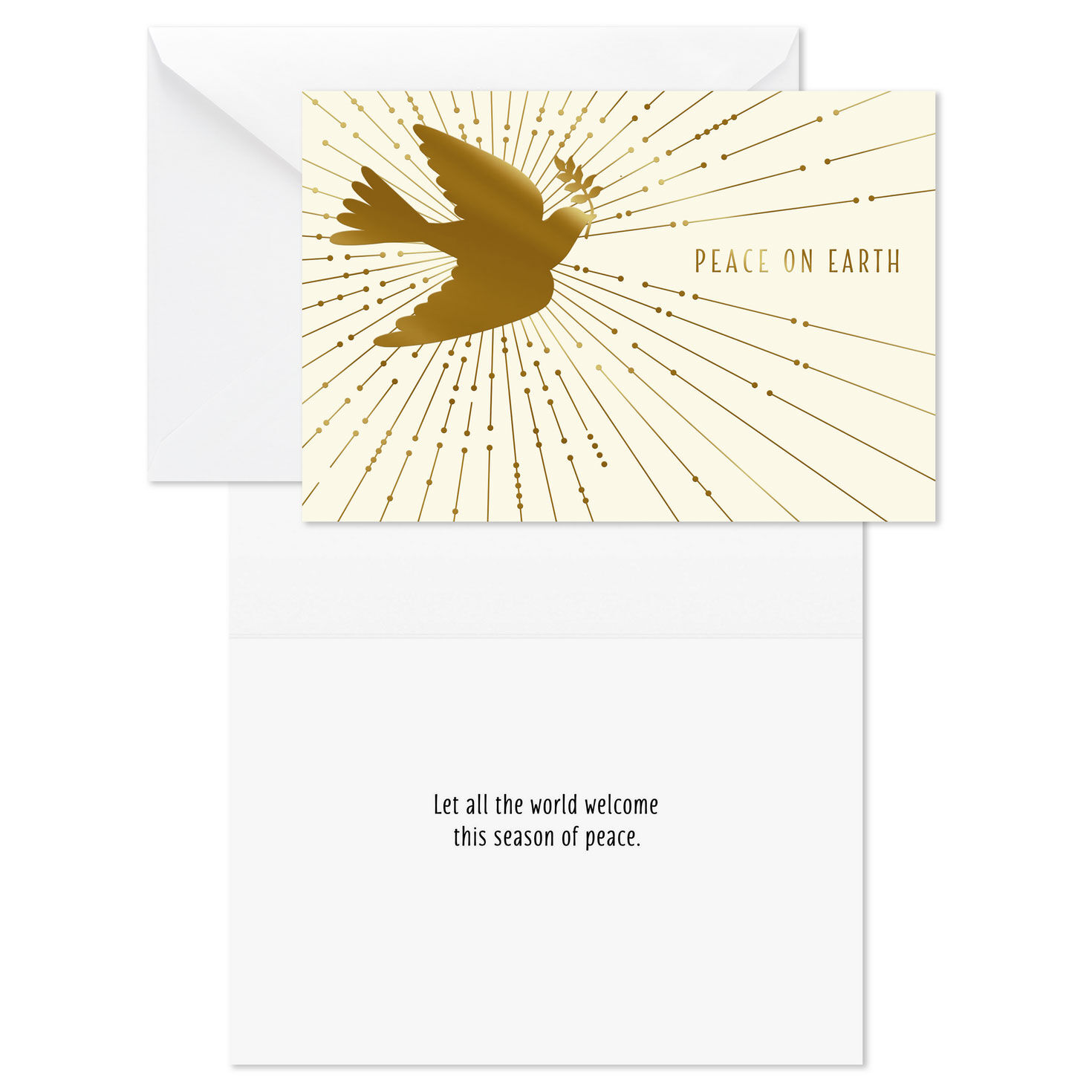 Gold Dove in Flight Christmas Cards Pack Card Front with Sentiment image number 2