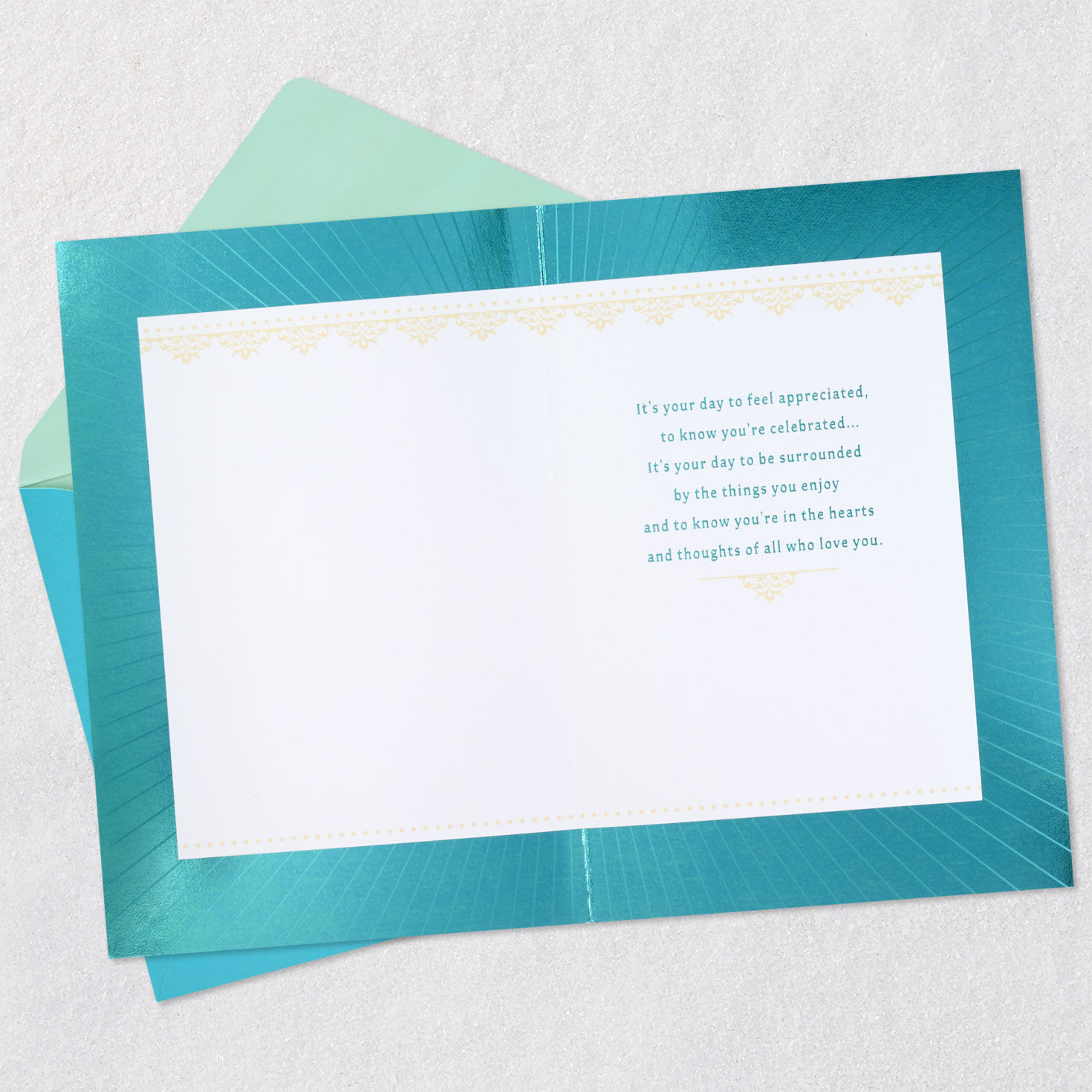 Teal Foil Art Deco Sign Father's Day Card Open card with envelope image number 3