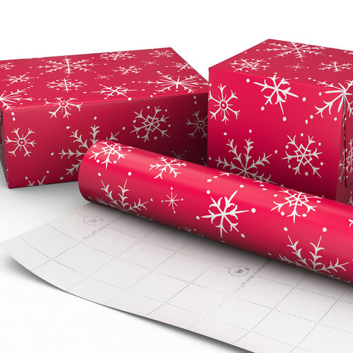 Snowflakes on Red Christmas Wrapping Paper, 35 sq. ft., 