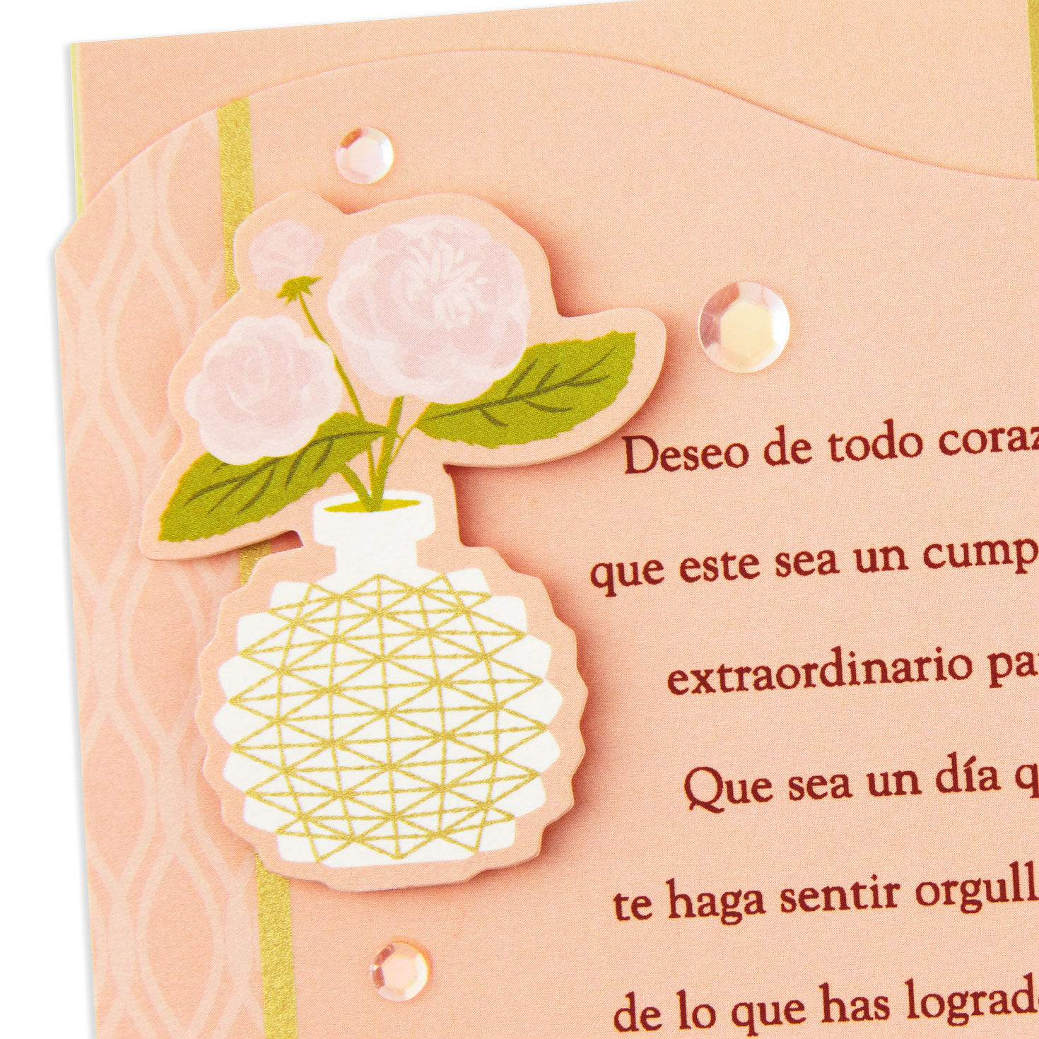 Flower Vase and Corner Illustration Birthday Card in Spanish Card Front Detail image number 5