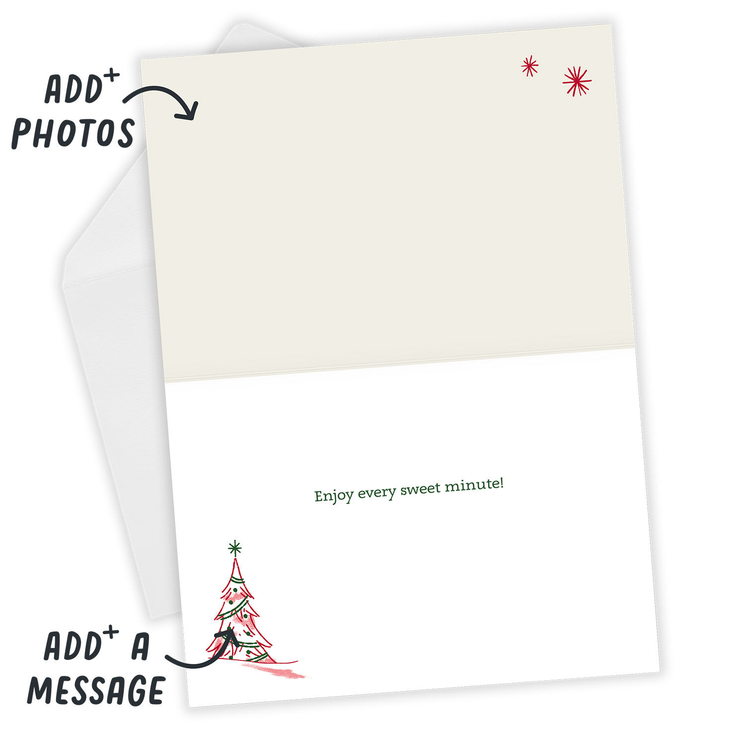Mickey Minnie House Personalized Christmas Card Open Card with Envelope indicating personalization image number 3