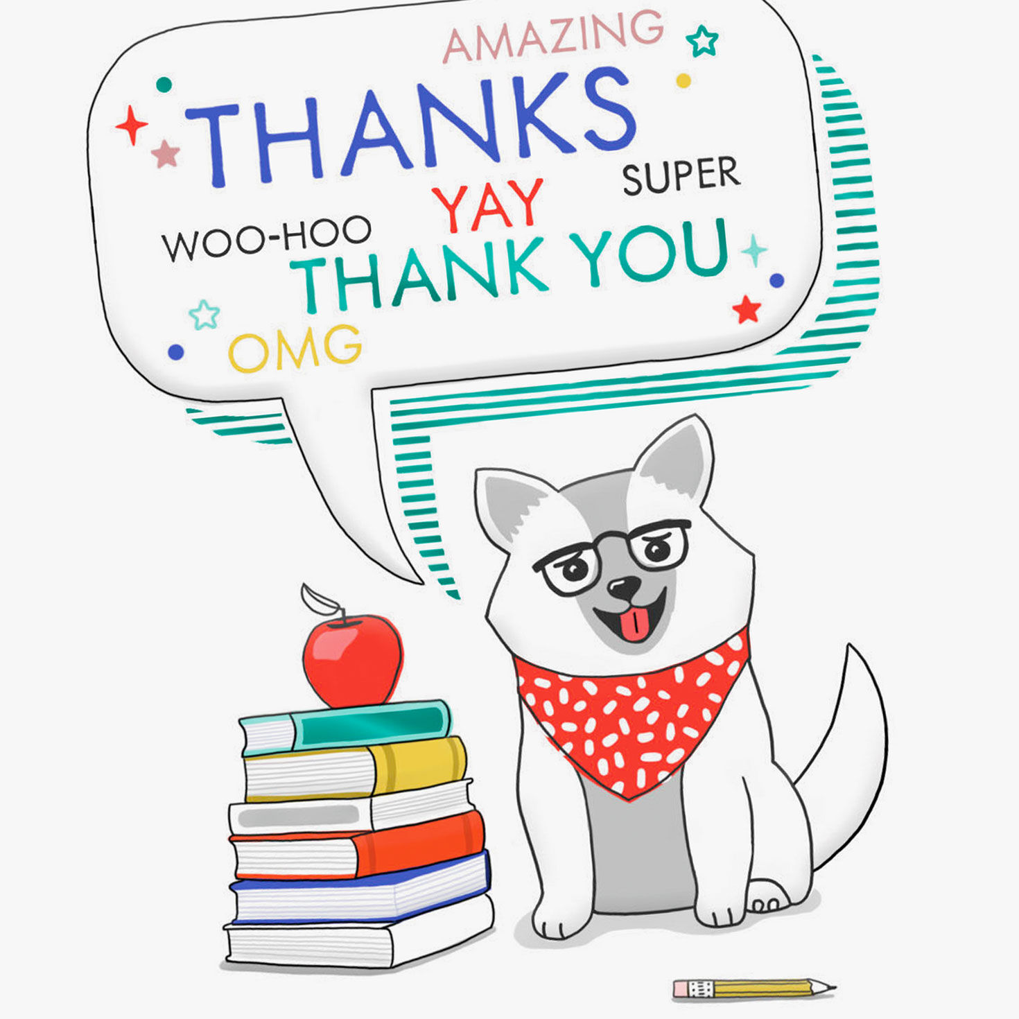 Dog With Stack of Books Thank You Card for School Staff Card Front Detail image number 4