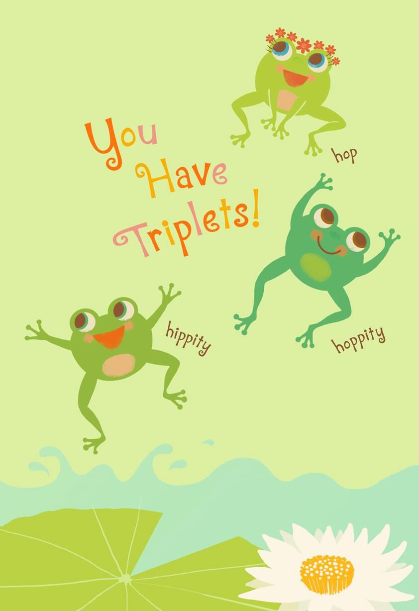 Jumping Frogs New Baby Triplets Card