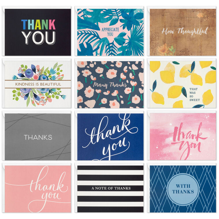 Bright and Cheerful Assorted Boxed Thank You Note Cards, Pack of 48