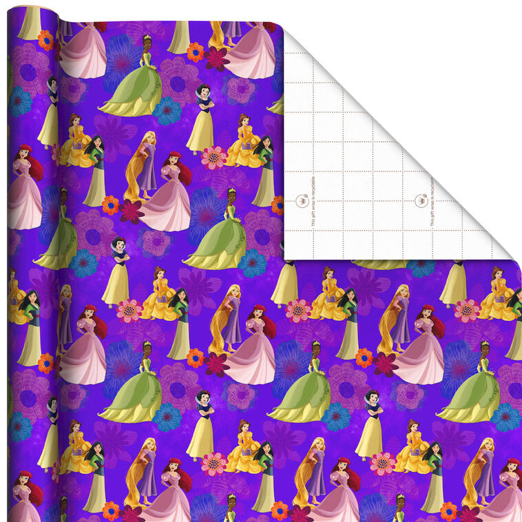 Disney Princess Bold Purple Floral Wrapping Paper Roll, 17.5 sq. ft.