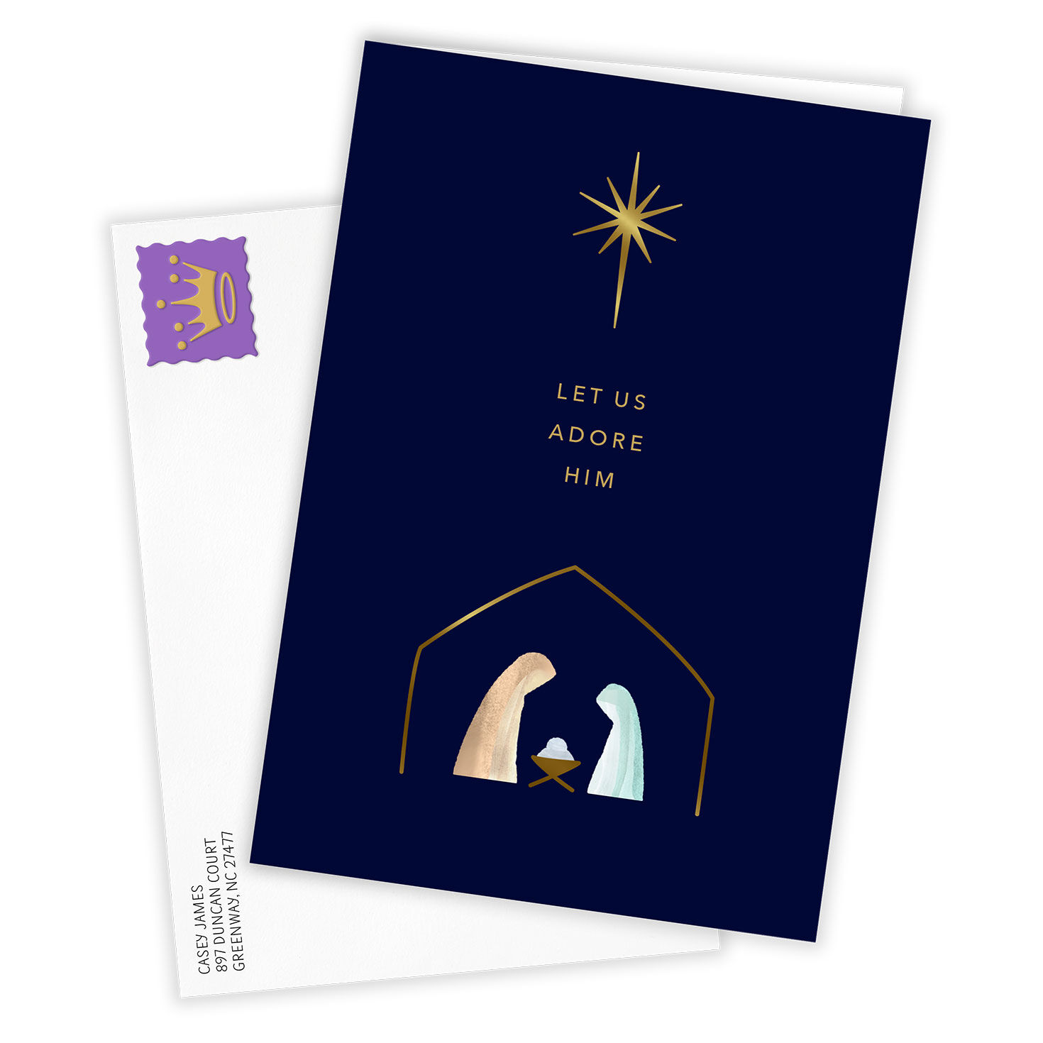 Let Us Adore Him Religious Custom Christmas Card, , large image number 2