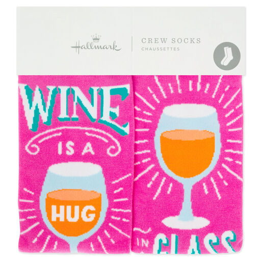 Wine Is a Hug in a Glass Toe of a Kind Novelty Crew Socks, 
