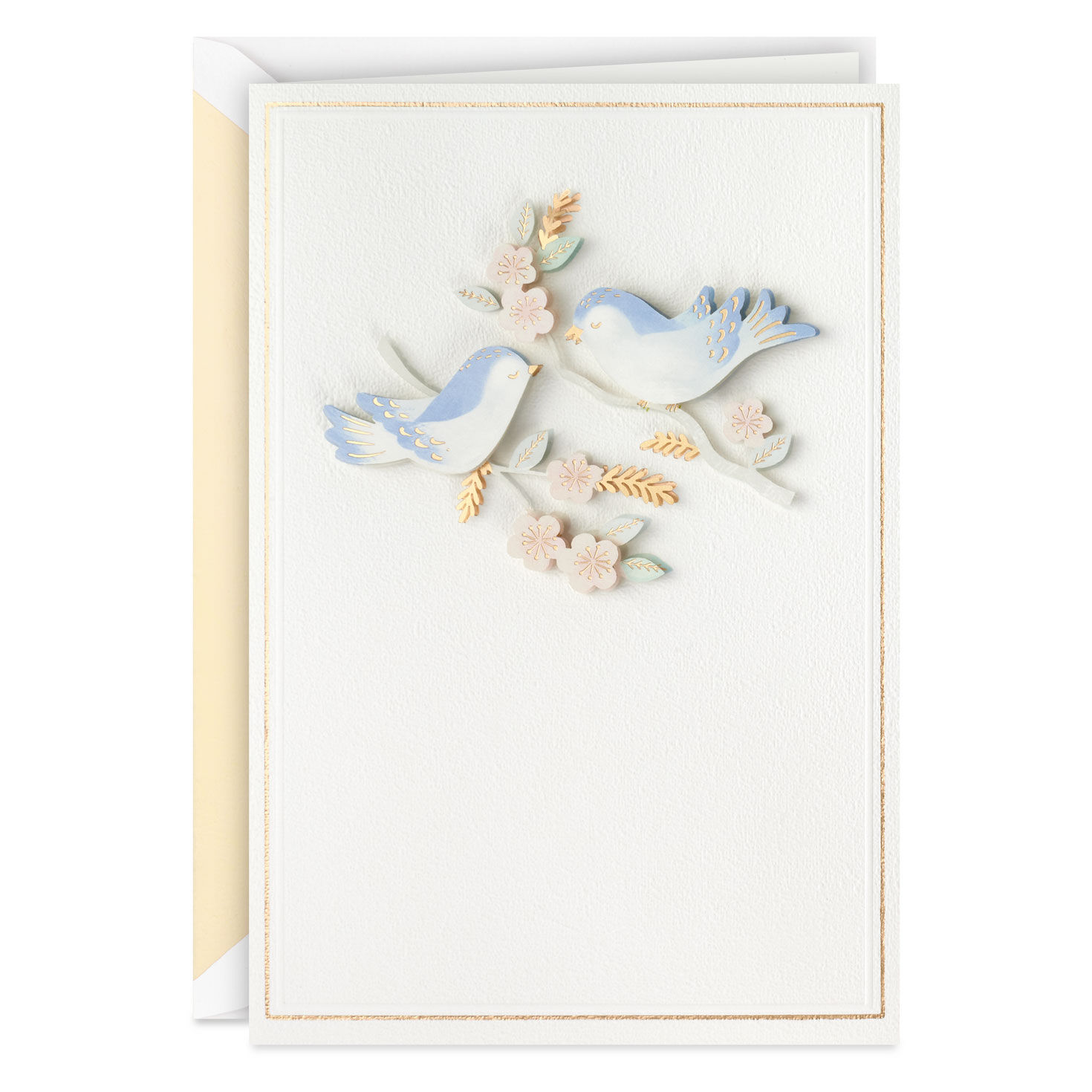 Lovebirds on Flowering Branches Wedding Card