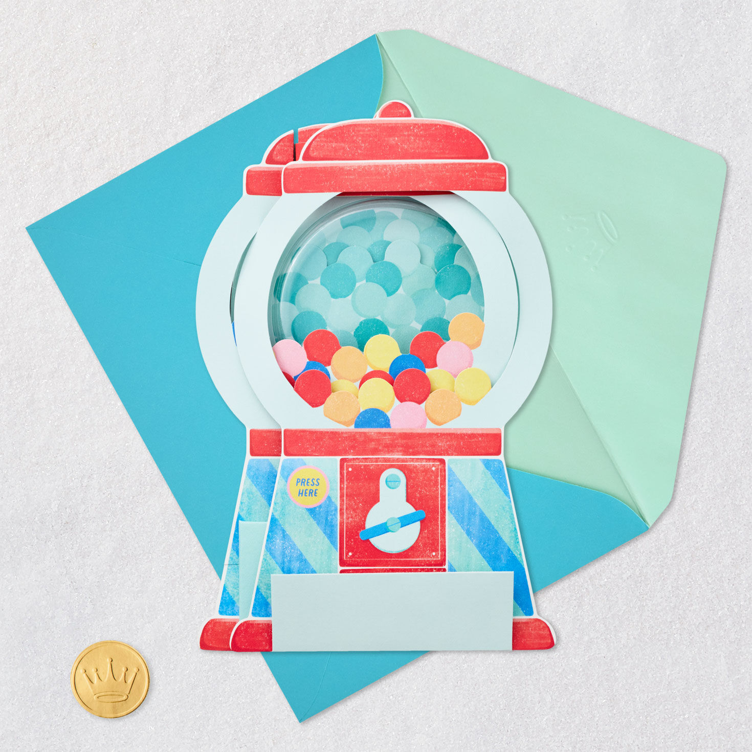Musical 3D Pop-up Gumball Machine Birthday Card Card Front with Envelope and Gold Seal image number 5