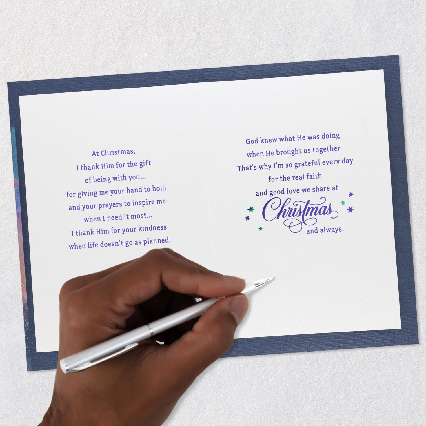 Couple With Tree in City Christmas Card Signing card image number 7