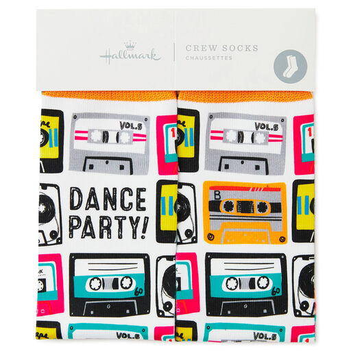 Dance Party Cassette Tapes Fun Crew Socks, 
