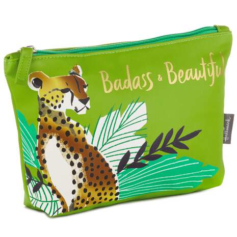 Badass & Beautiful Faux Leather Zippered Pouch, , large