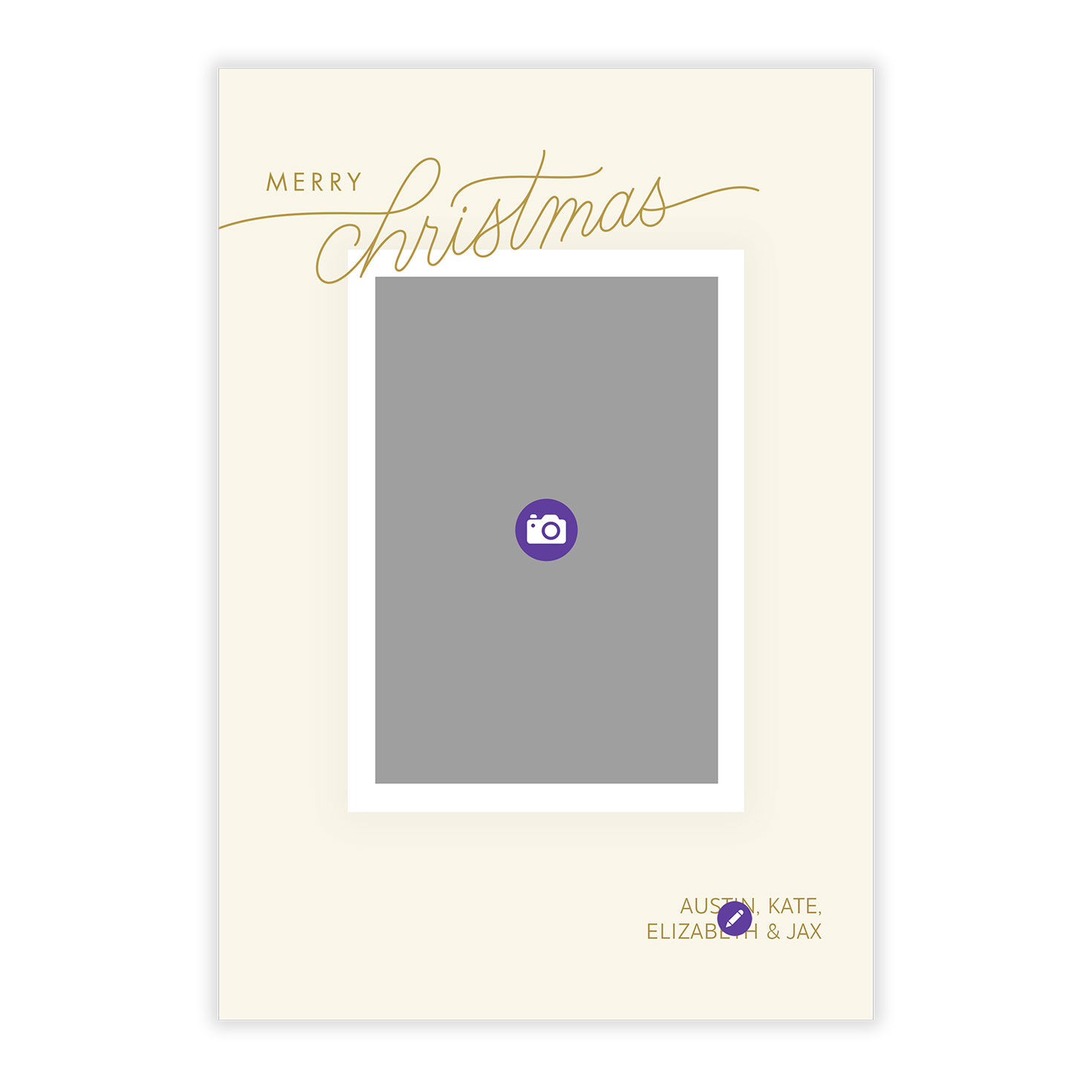 Cream Frame With Gold Christmas Photo Card Card Front indicating personalization image number 5