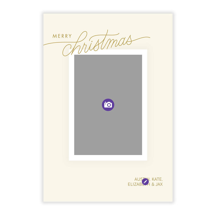 Cream Frame With Gold Christmas Photo Card Card Front indicating personalization image number 5