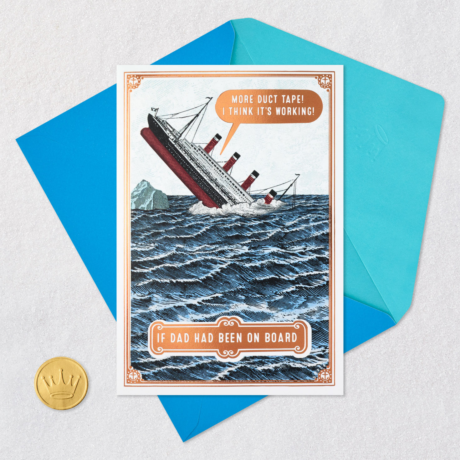 Duct Tape Titanic Father's Day Card Card Front with Envelope and Gold Seal image number 5