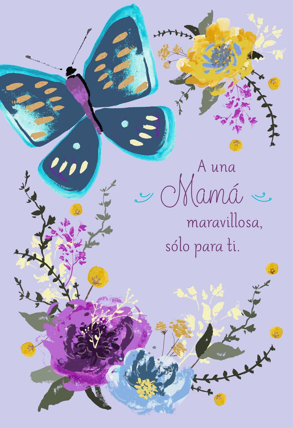 Lilac Butterfly Musical Spanish-Language Mother's Day Card