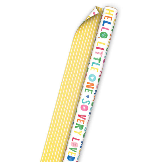 Cuteness Overload/Yellow Stripes Reversible Wrapping Paper, 20 sq. ft ...