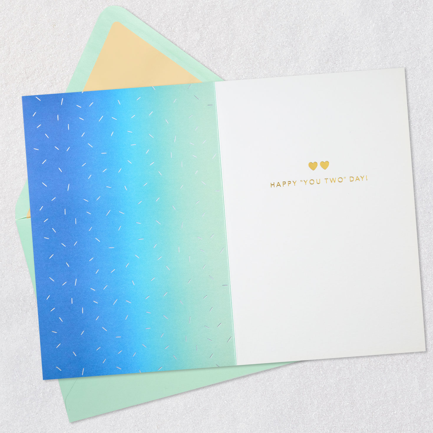 Blue and Green Heart Anniversary Card for Couple Open card with envelope image number 3