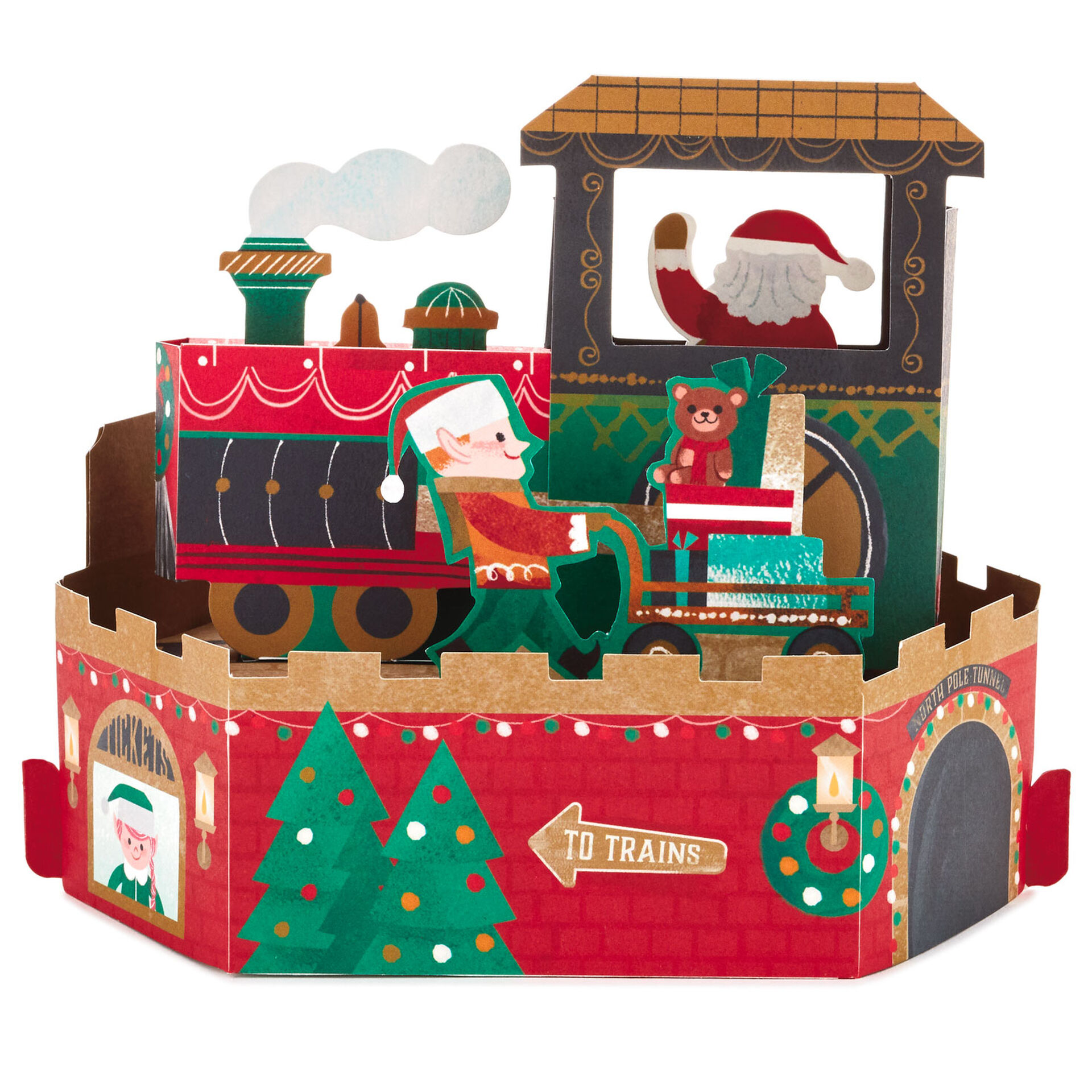 Hallmark Christmas Card ~ Musical Pop Up MOTION ~ Santa Claus Train WHEEL MOVES