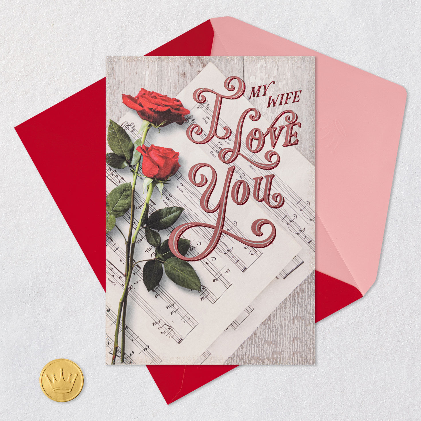 Red Roses Valentine's Day Card for Wife Card Front with Envelope and Gold Seal image number 6