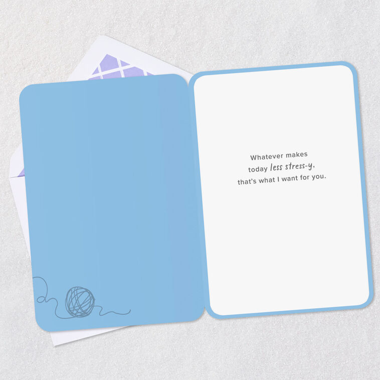 Cat Tangled in Yarn Encouragement Card Open card with envelope image number 3