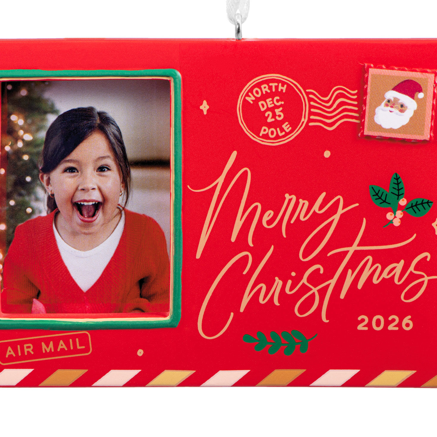 Holiday Postcard Photo Frame Christmas Ornament upclose view image number 5