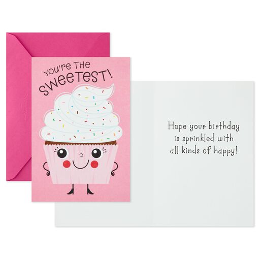 Pink Cupcake Birthday Cards With Stickers, Pack of 6, 