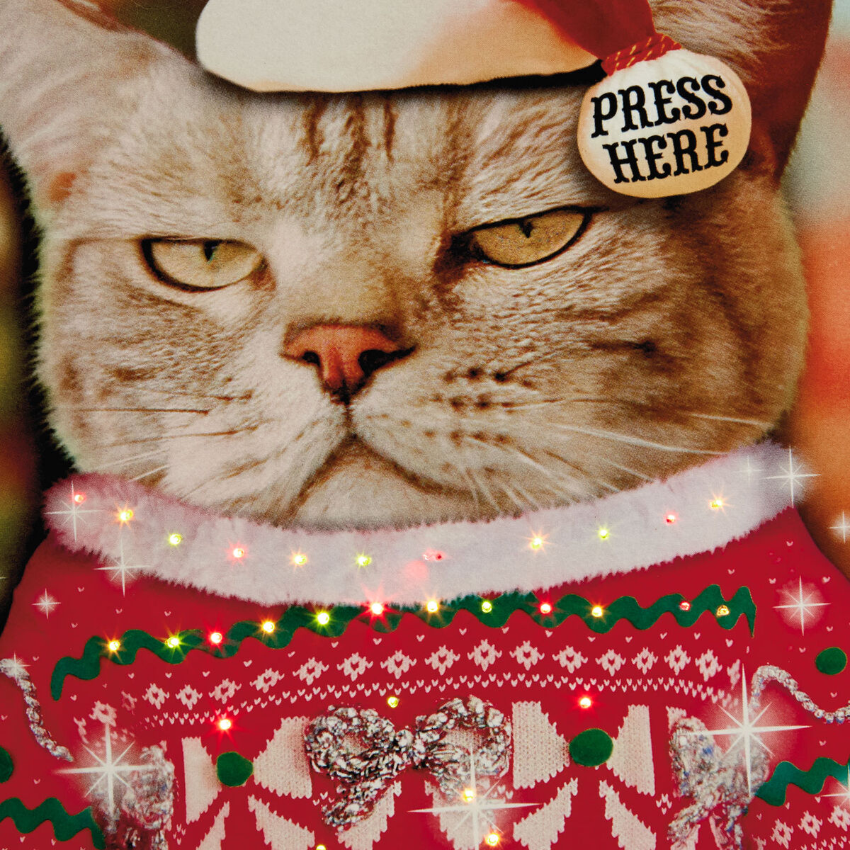 Festive Cat Funny Musical Christmas Card With Light Greeting Cards