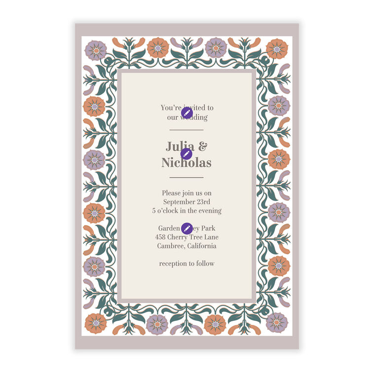 Floral Border Personalized Wedding Invitation Card Front indicating personalization image number 5