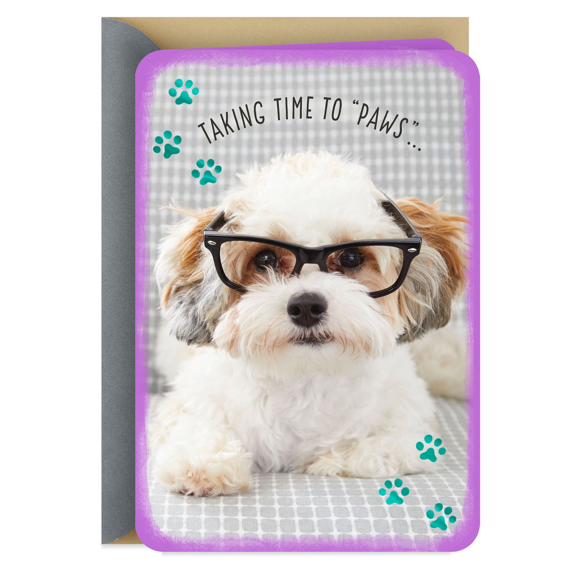 NEW Thinking of You Beagle Dog Puppy Wearing Sunglasses Shiny Greeting Card