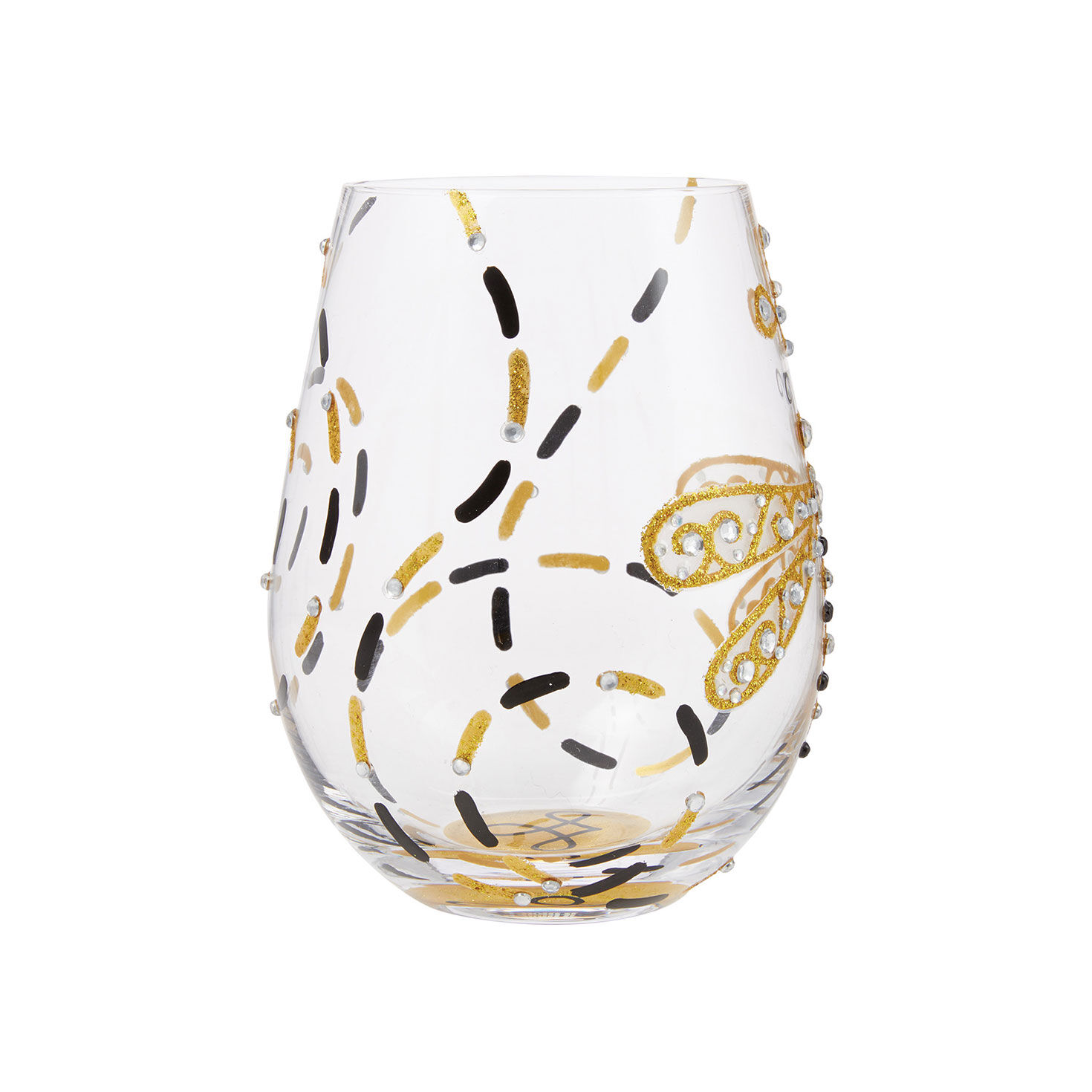 Dazzling Dragonfly Handpainted Stemless Wine Glass  image number 2