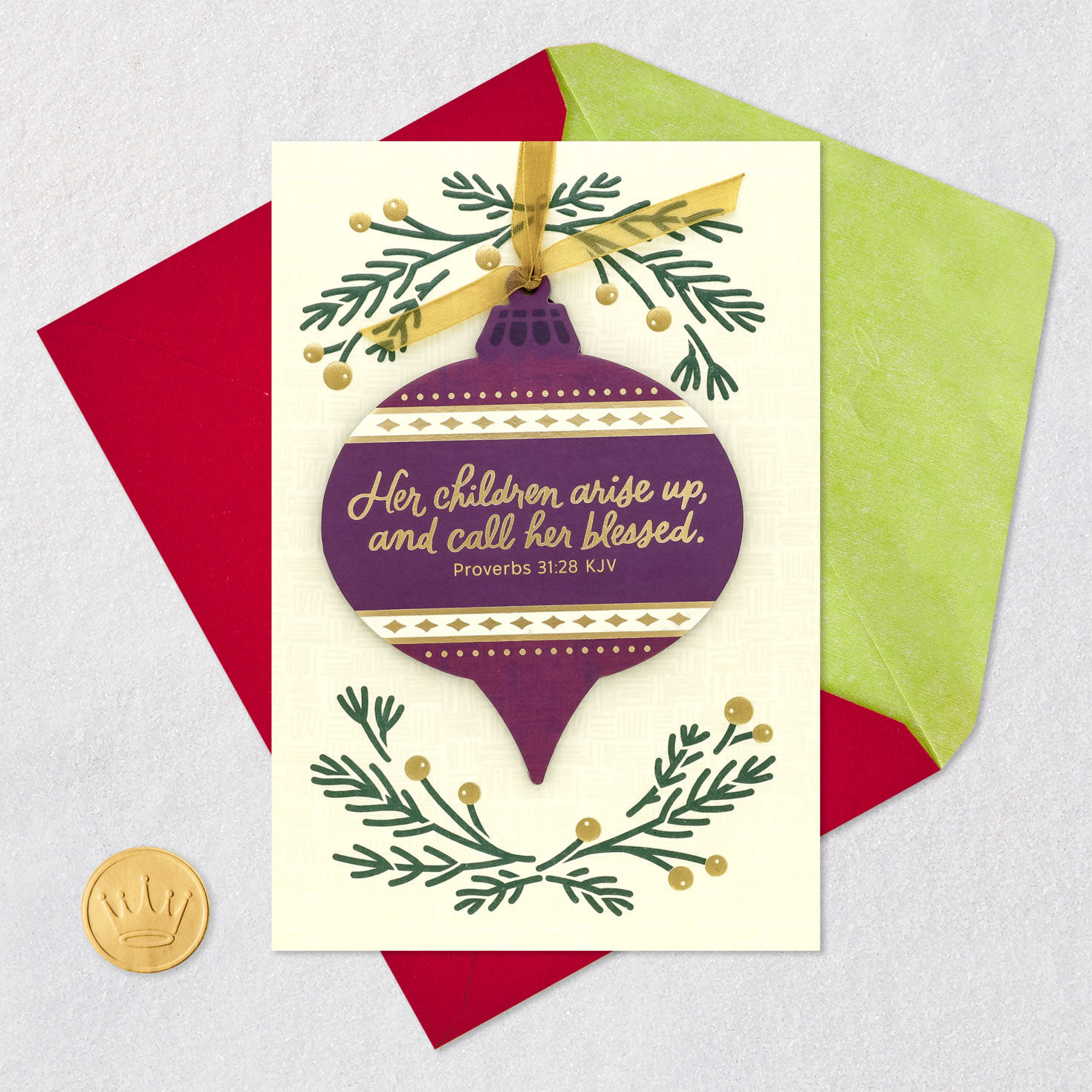 Bible Verse on Ornament Christmas Card for Mom Card Front with Envelope and Gold Seal image number 7