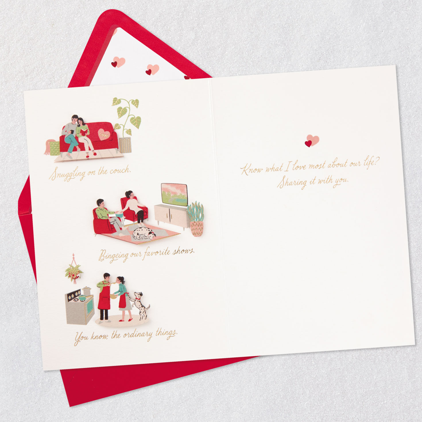 Cute Couple Life Vignettes Anniversary Card Open card with envelope image number 4