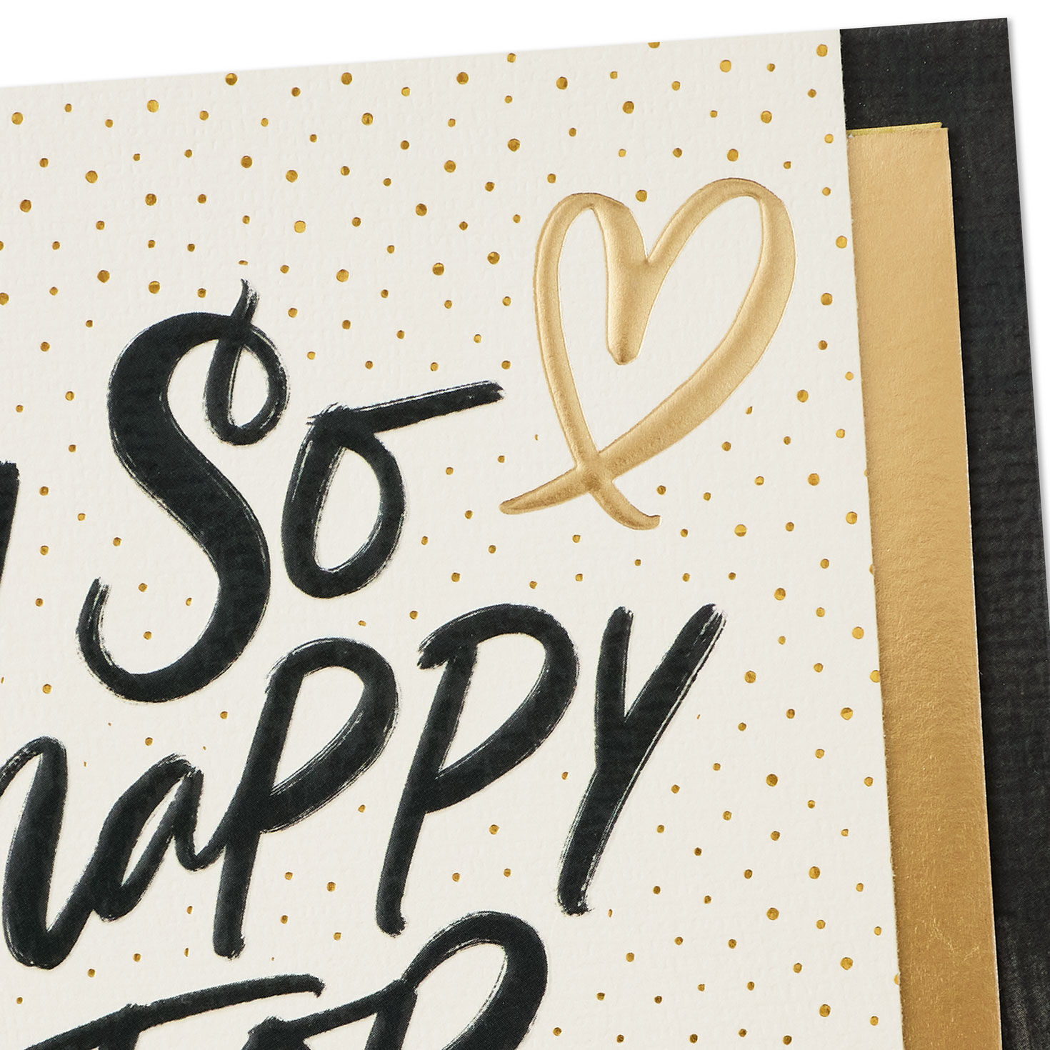 Gold Heart Black Script Wedding Card Card Front Detail image number 4