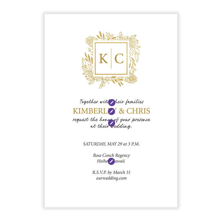 Initials Leaf Border Personalized Wedding Invitation Card Front indicating personalization image number 5