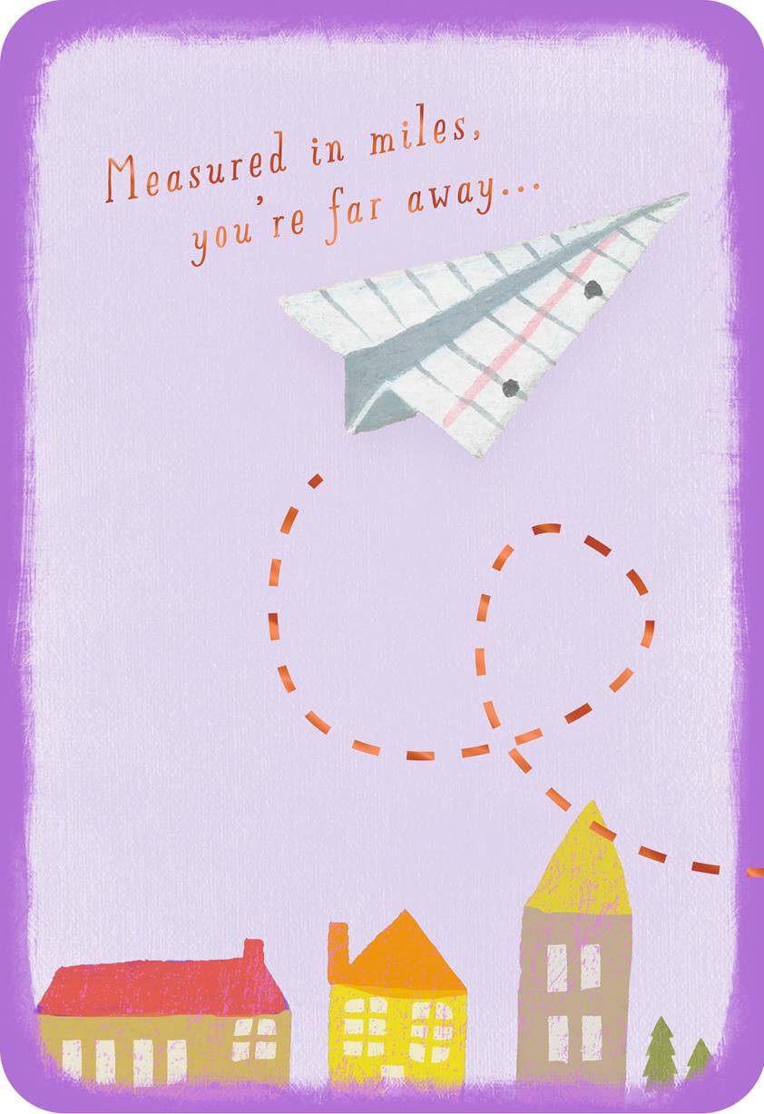Paper Airplane Measured in Miles Miss You Card