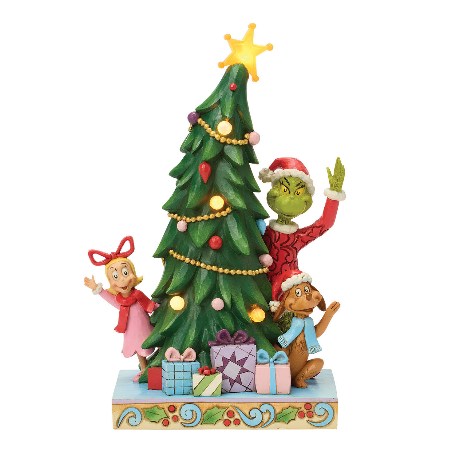 Jim Shore Grinch, Cindy-Lou and Max With Tree Statue front lit image number 2