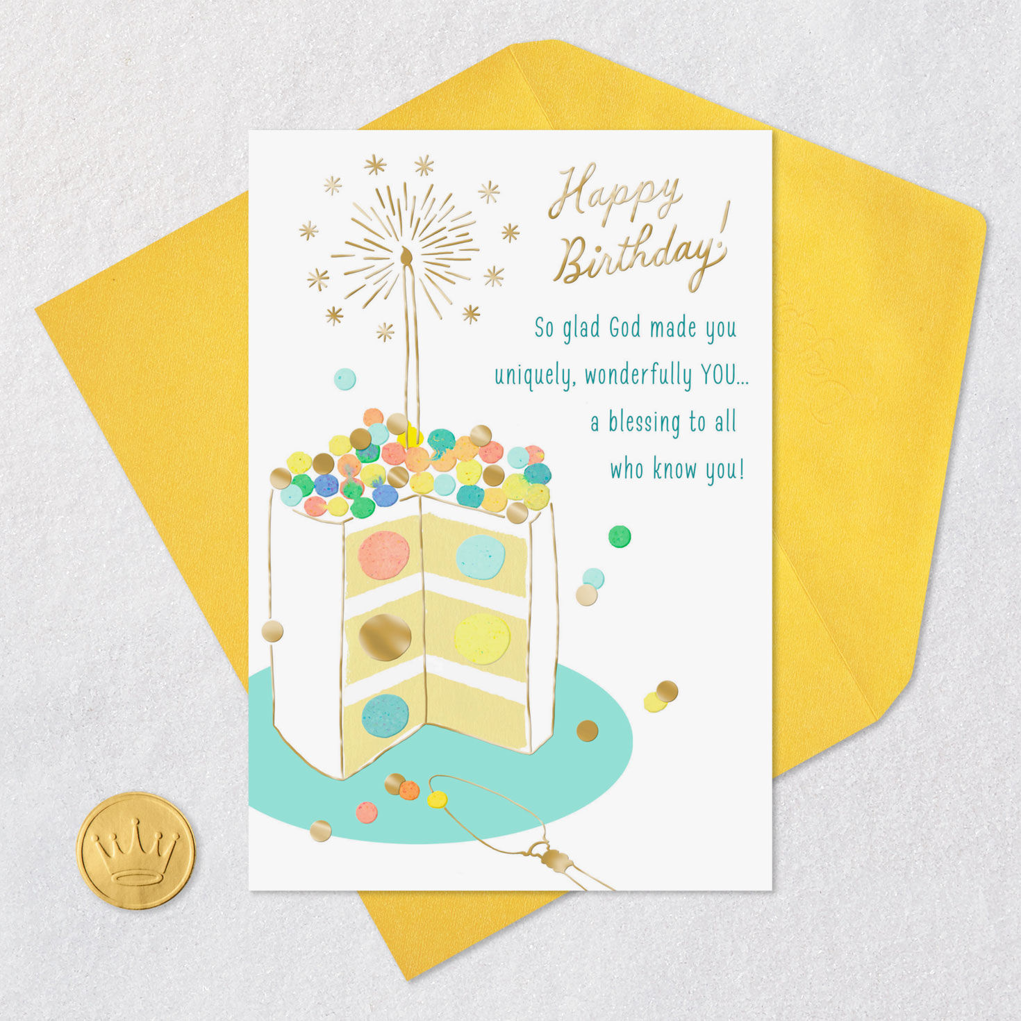 Cake With Confetti and Candle Religious Birthday Card Card Front with Envelope and Gold Seal image number 6