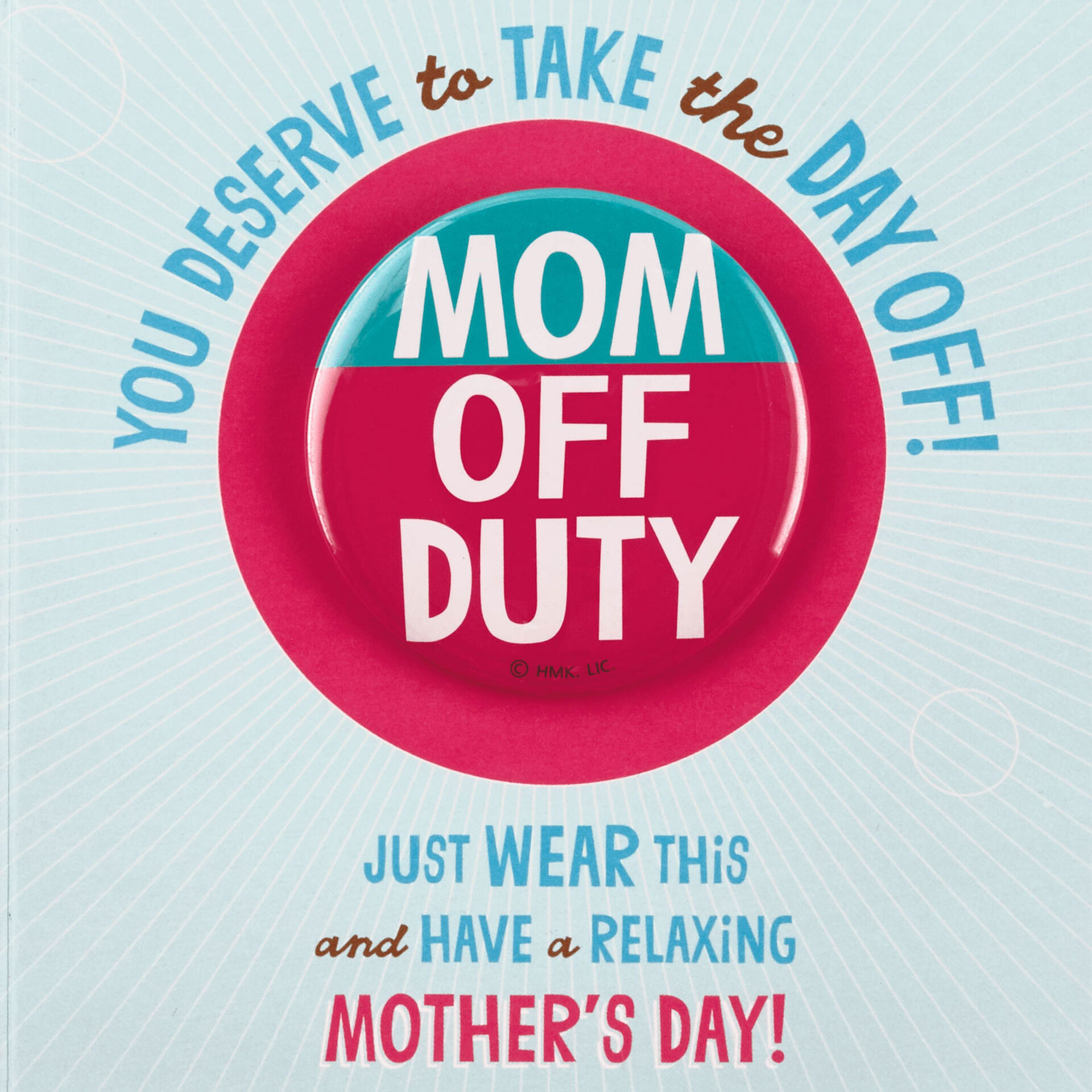 Mom Off Duty Funny Mother's Day Card With Button Pin Greeting Cards