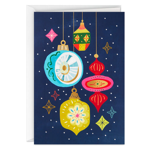UNICEF Blown Glass Ornaments on Blue Boxed Christmas Cards, Pack of 12, 