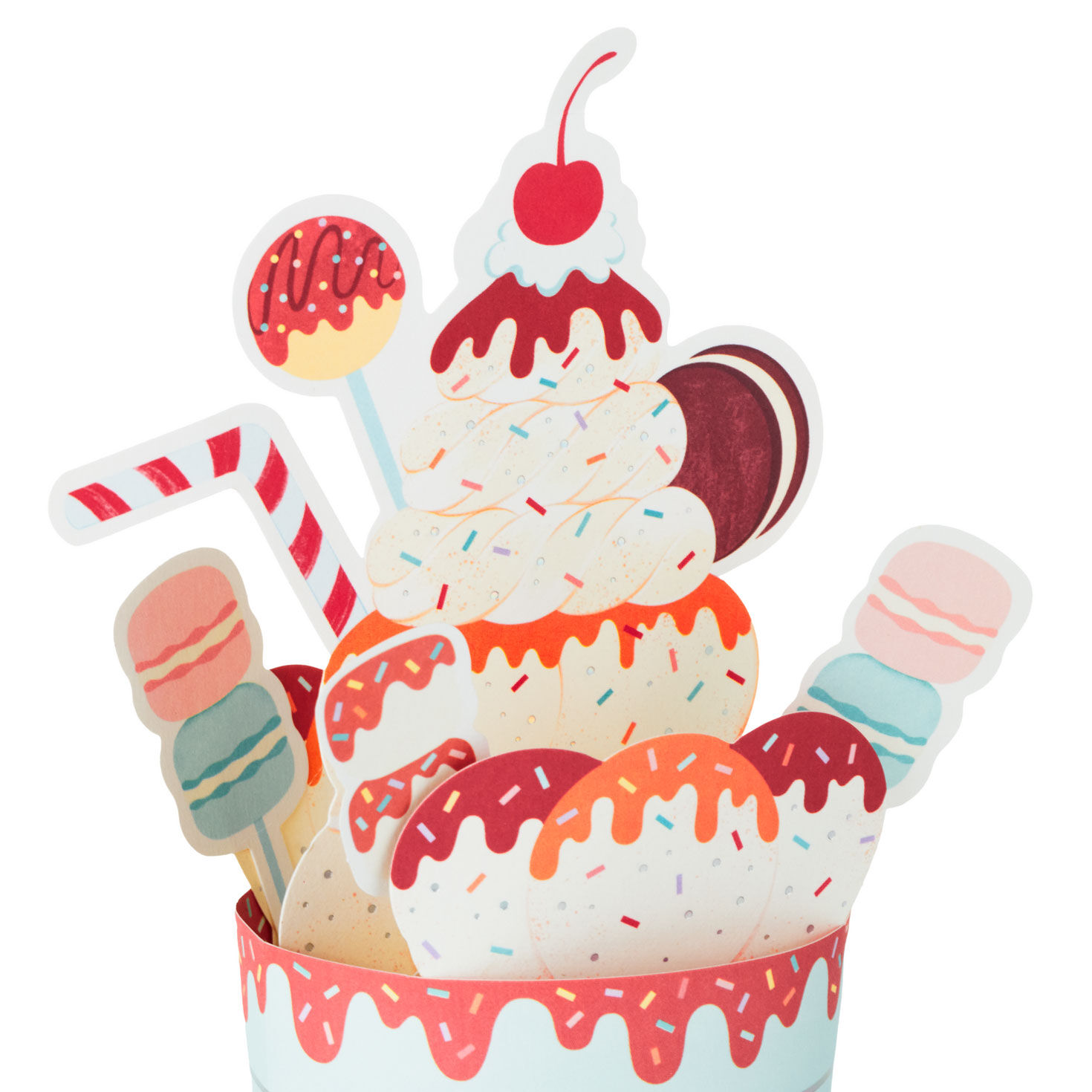 Ice Cream Sundae with Macarons 3D Pop Up Birthday Card Card Front Detail image number 4