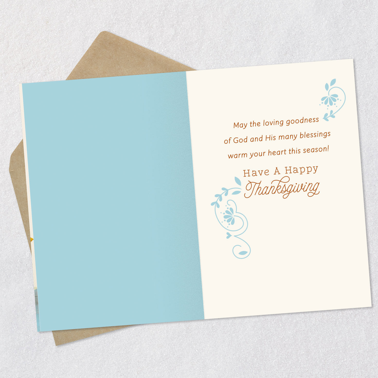 Fall Floral Pumpkin Religious Thanksgiving Card Open card with envelope image number 3