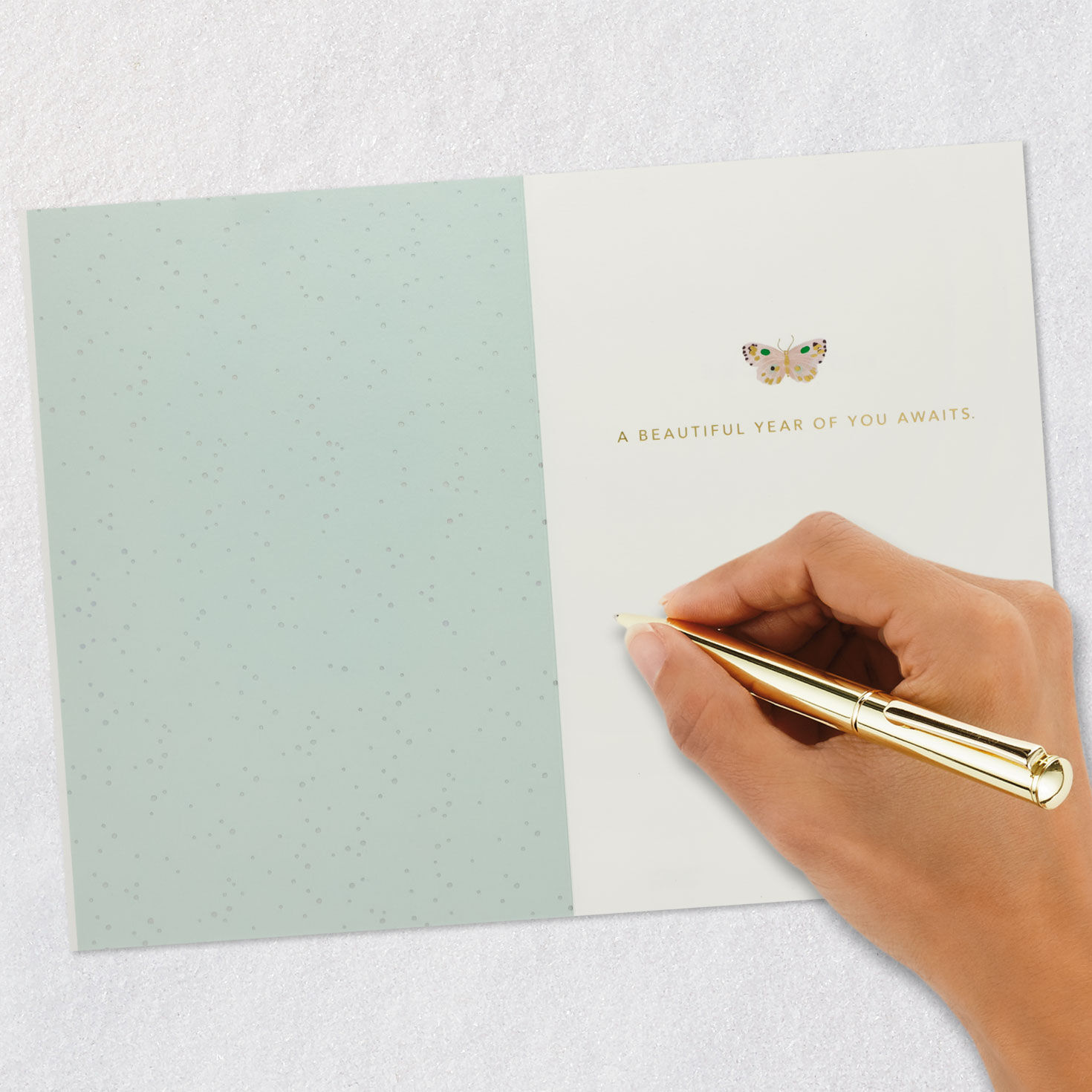 Pink Butterflies on Aqua Birthday Card Signing card image number 6