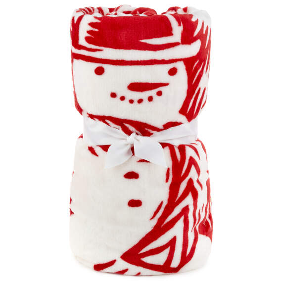 Red and White Woodland Snowman Throw Blanket, 50x60, , large image number 1