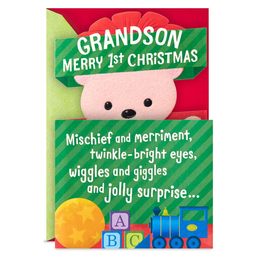 Wiggles and Giggles Baby's First Christmas Card for Grandson With Sticker, 
