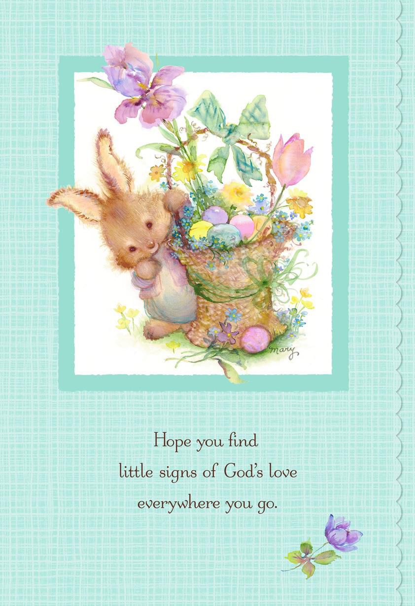 Bunny and Basket of Flowers Signs of God's Love Easter Card