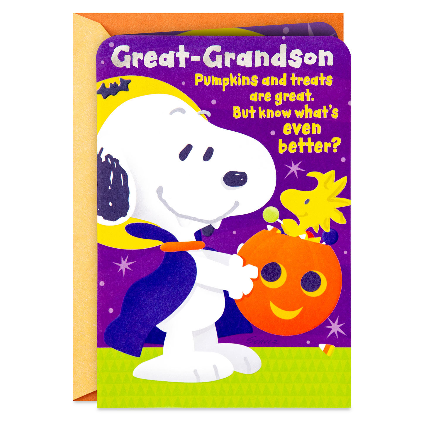 Peanuts® Snoopy and Woodstock Hug Halloween Card for Great-Grandson