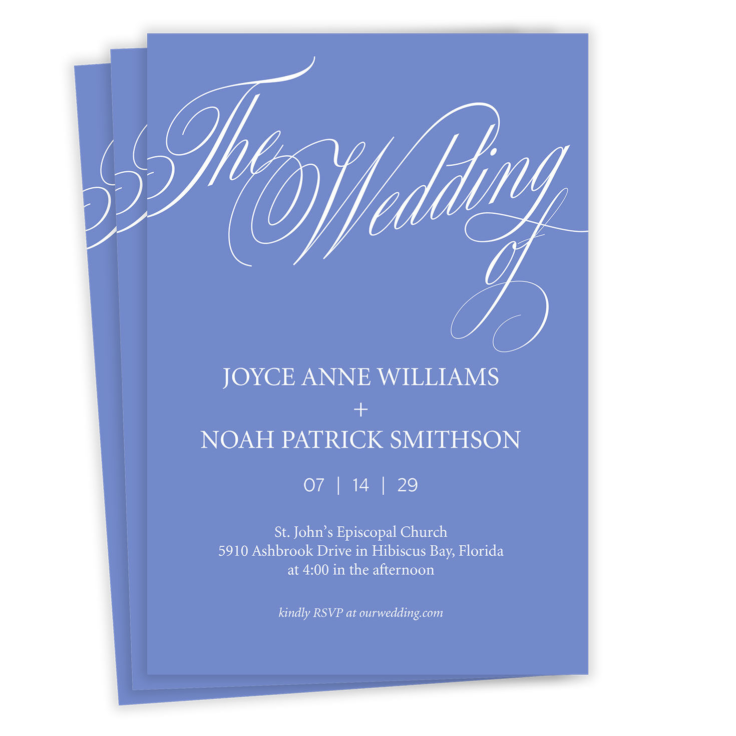 Elegant Blue Calligraphy Flat Wedding Invitation