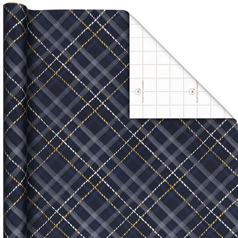 Woven Plaid on Navy Wrapping Paper Roll, 35 sq. ft.