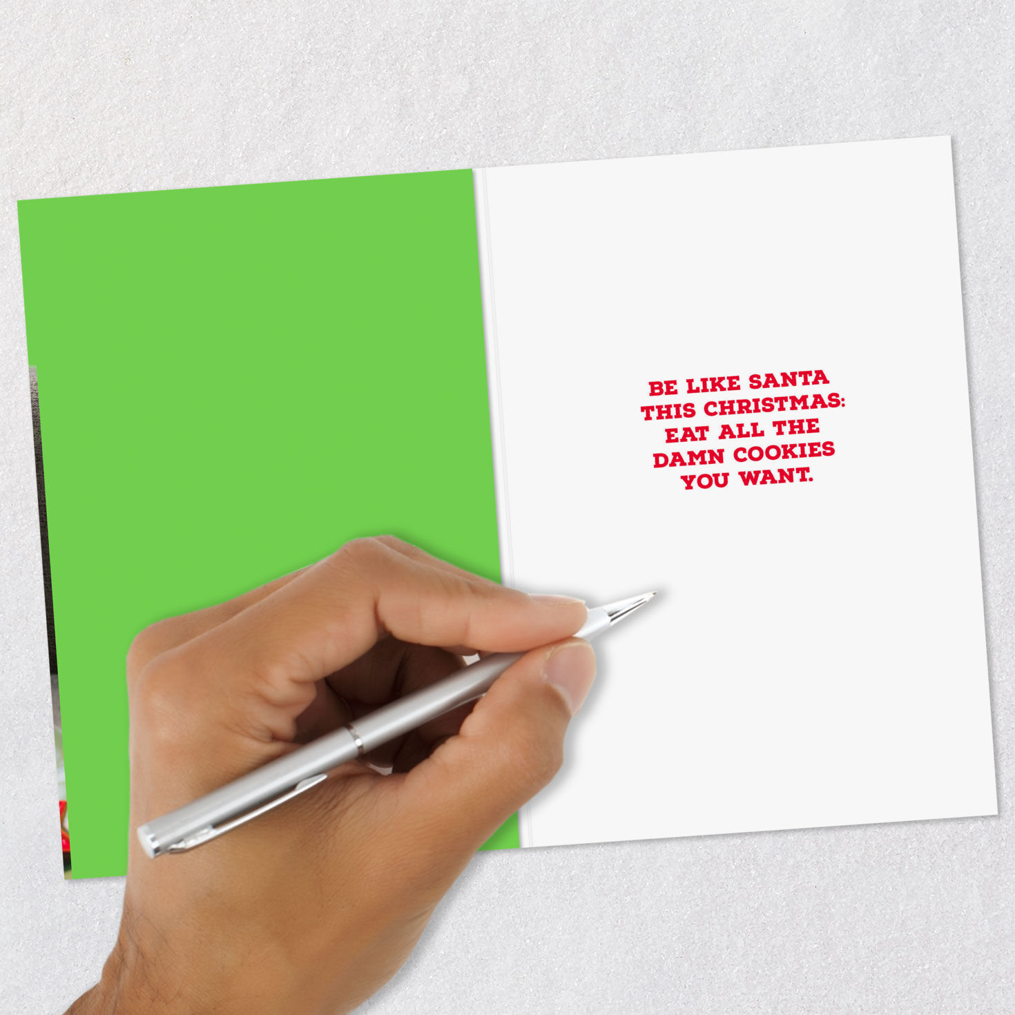 Cat in Santa Hat With Cookies Funny Christmas Card Signing card image number 6